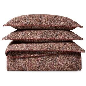 Ralph Lauren Burgundy Paisley Duvet Cover Set with Tan Highlights